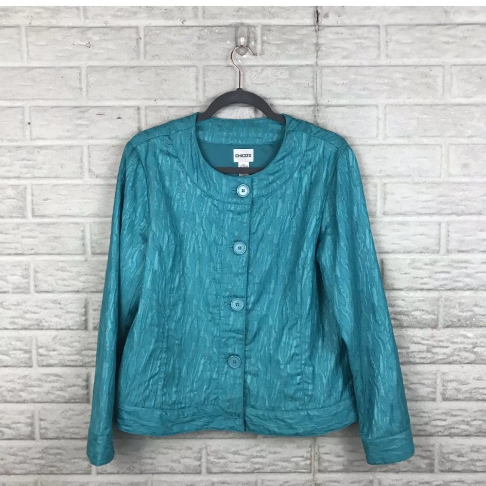 Chico’s Sarin Button Down Jacket Teal - Picture 1 of 6